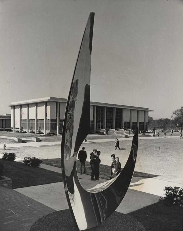 Webb Center as Viewed from the Free-Form Sculpture at Kaufman Hall