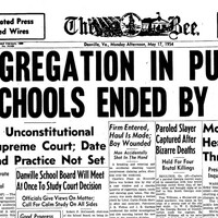 Newspaper Article, "Segregation In Public Schools Ended By Court," May 17, 1954
